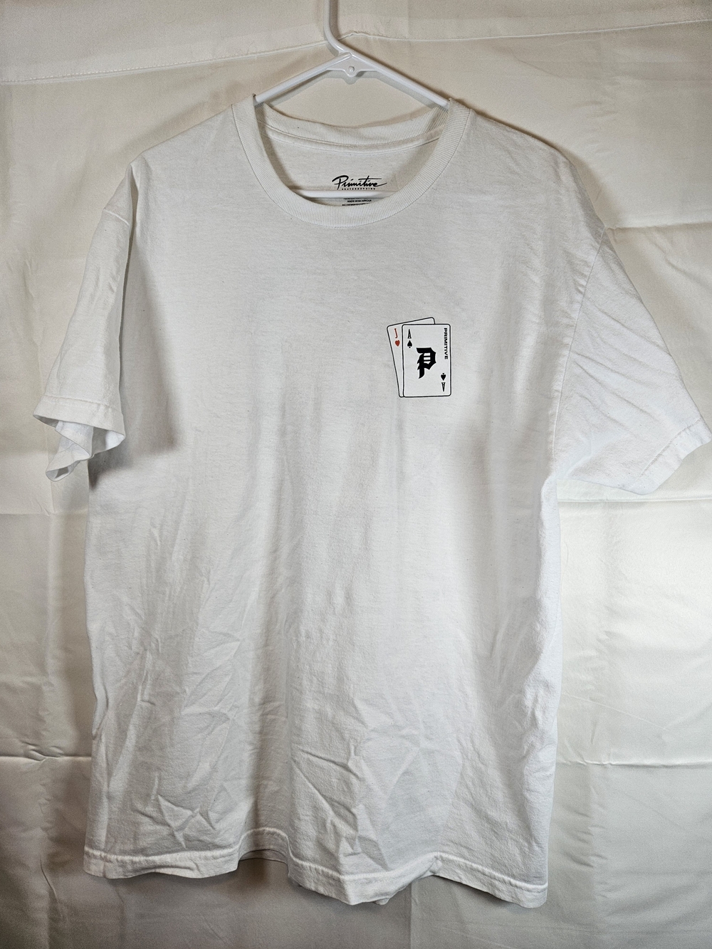 Primitive Skateboarding White Men’s Graphic Tee with Card Motif Large Y2K